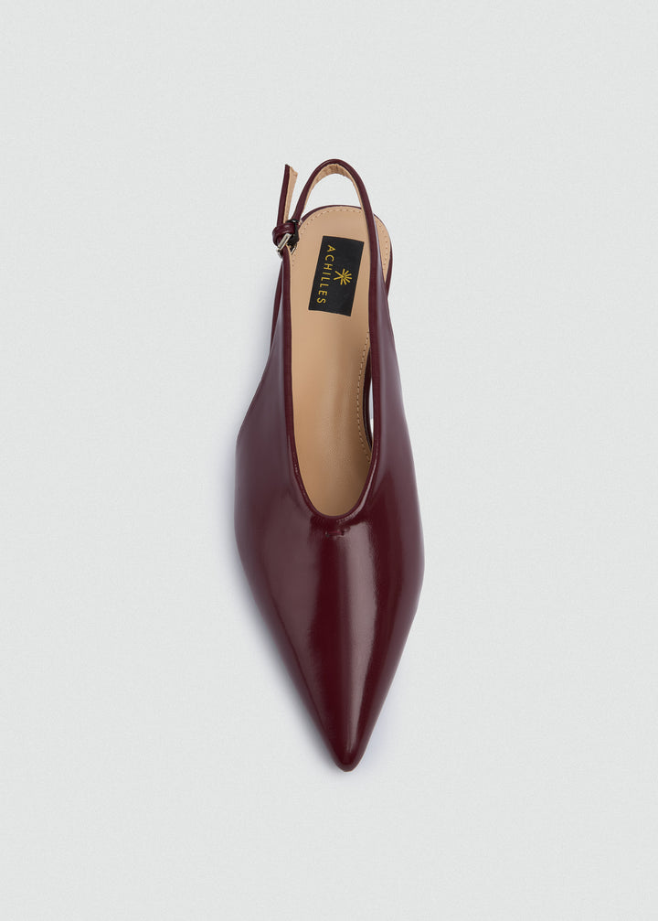 Pointed Slingback Kitten Heels - Patent Leather - Maroon