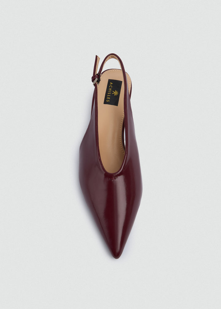 Minimal V-Cut Slingback Kitten Heels - Maroon