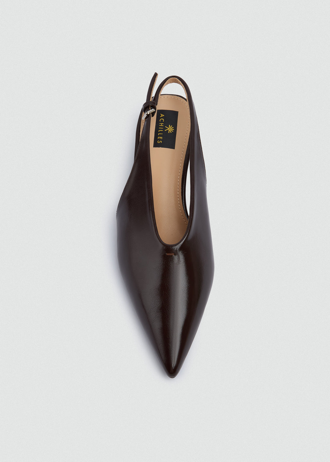 Pointed Slingback Kitten Heels - Patent Leather - Brown
