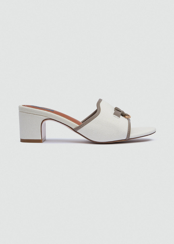 One-Band Block Heel Sandals - Brushed Denim - Beige-Grey