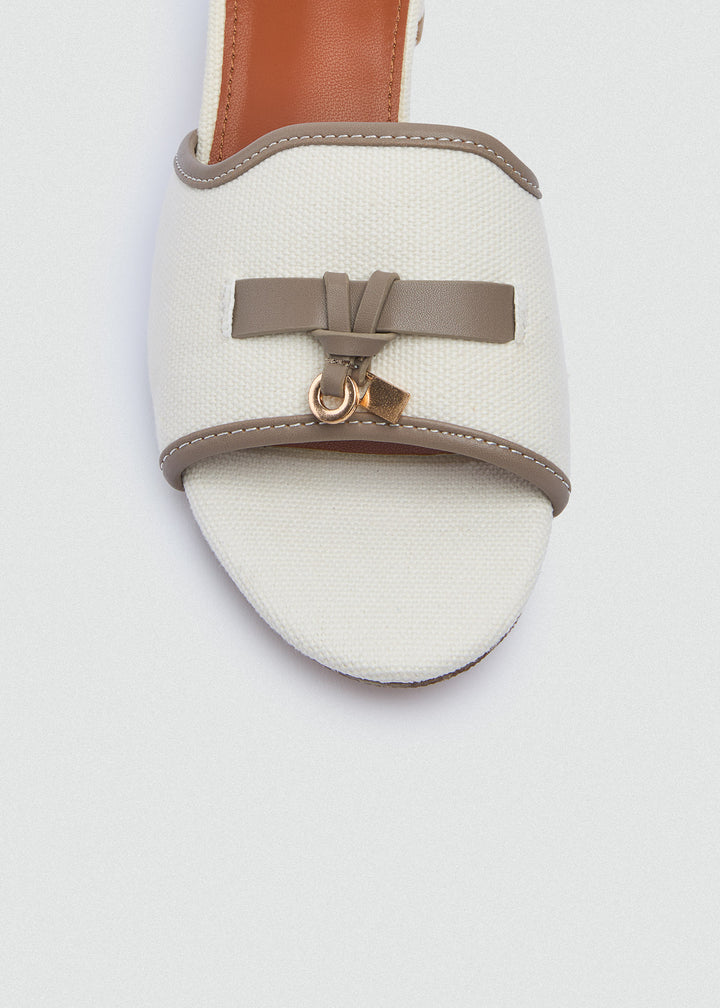 One-Band Block Heel Sandals - Brushed Denim - Beige-Grey