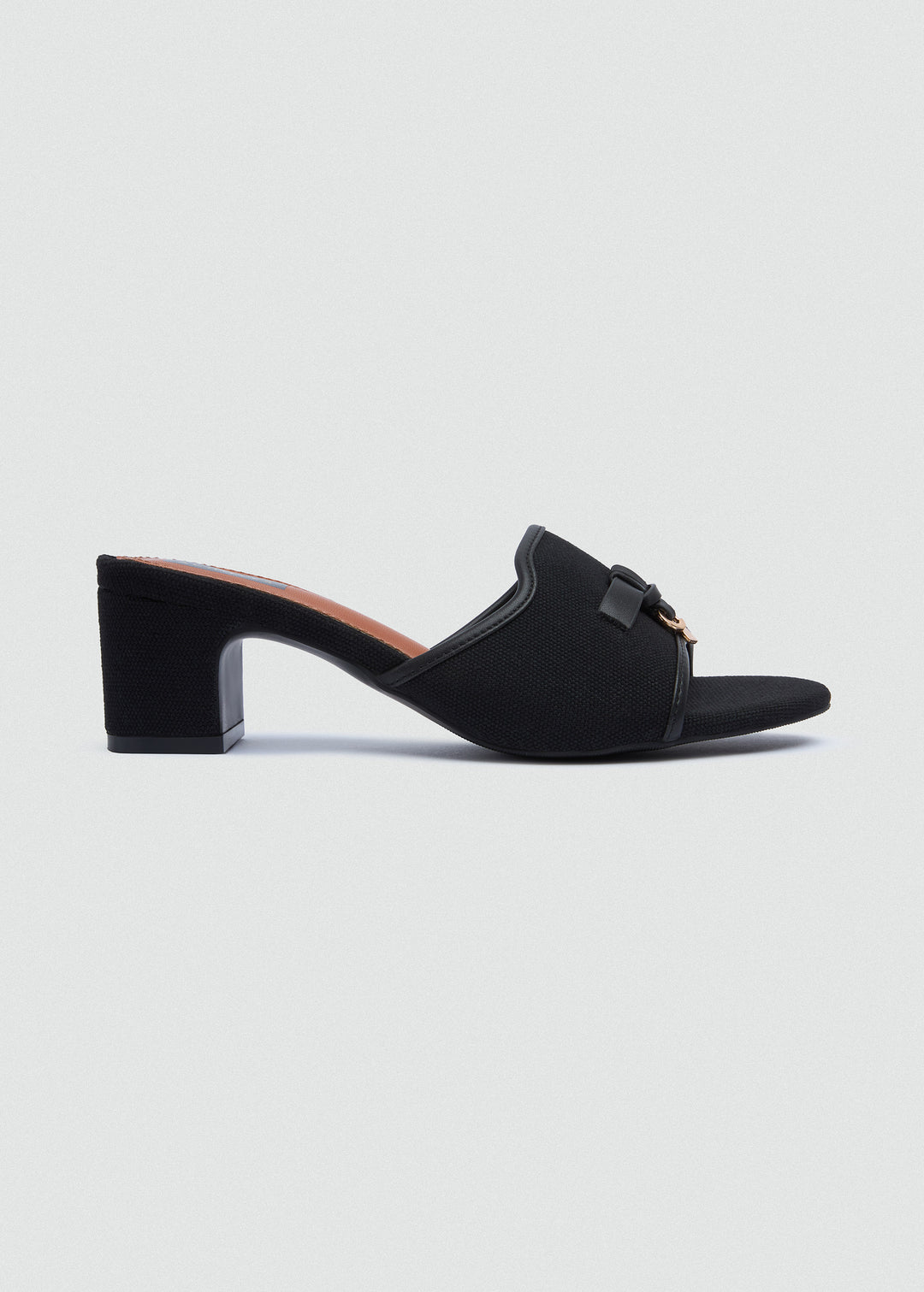 One-Band Block Heel Sandals - Brushed Denim - Black
