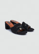One-Band Block Heel Sandals - Brushed Denim - Black