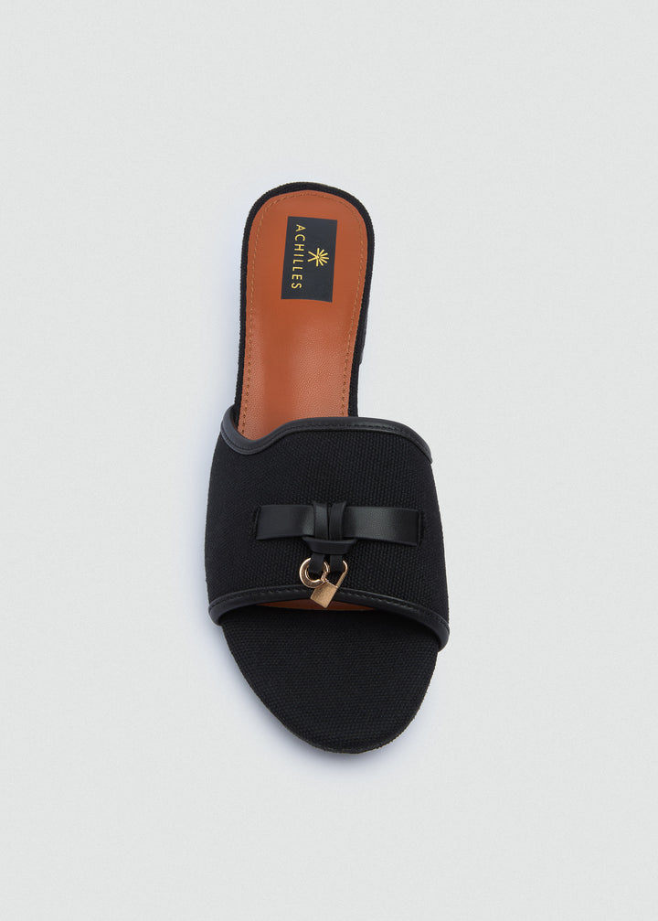 One-Band Block Heel Sandals - Brushed Denim - Black