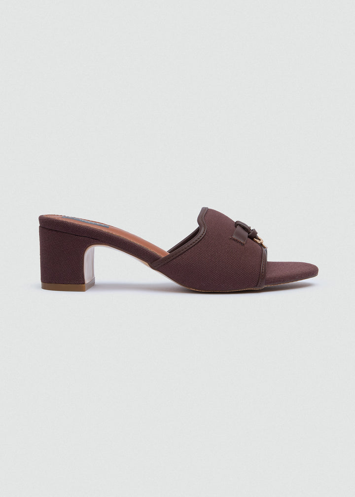 One-Band Block Heel Sandals - Brushed Denim - Dark Brown