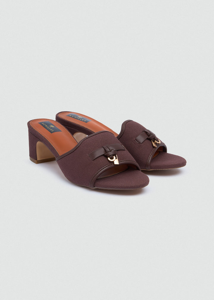 One-Band Block Heel Sandals - Brushed Denim - Dark Brown