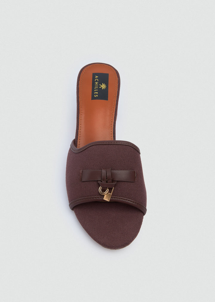 One-Band Block Heel Sandals - Brushed Denim - Dark Brown