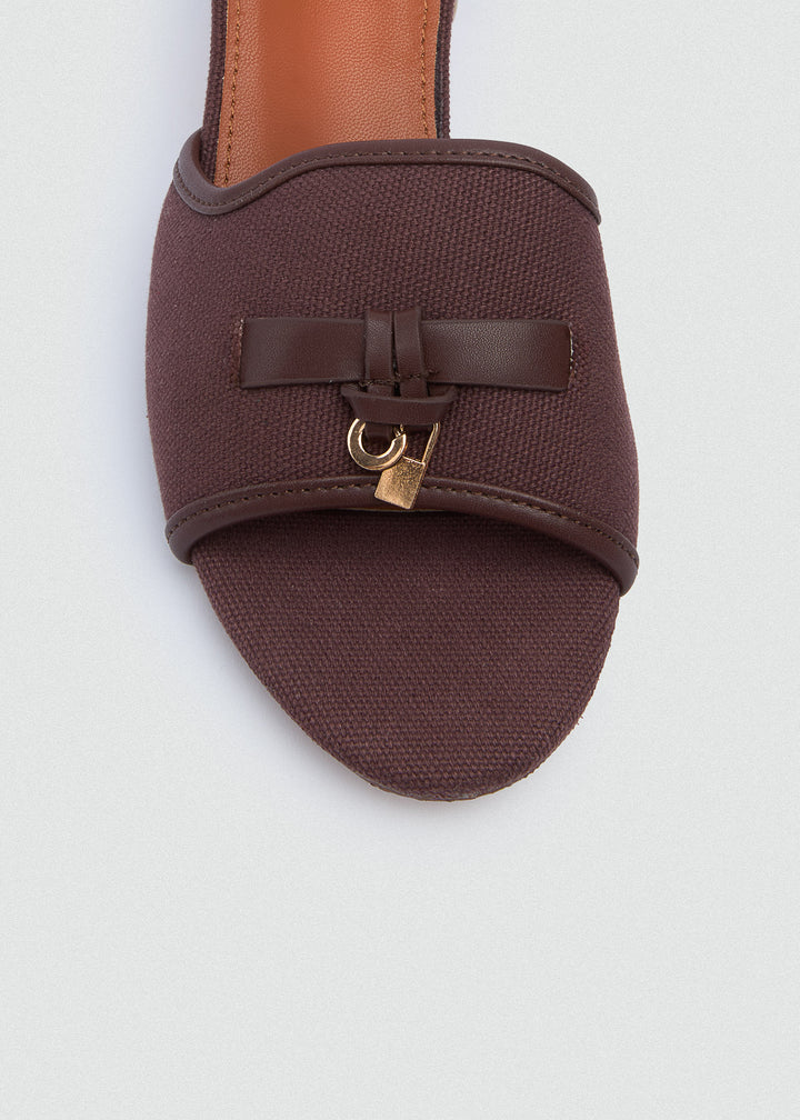 One-Band Block Heel Sandals - Brushed Denim - Dark Brown