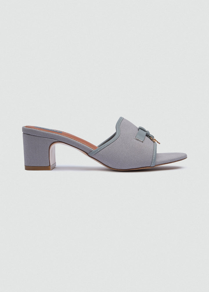 One-Band Block Heel Sandals - Brushed Denim - Grey