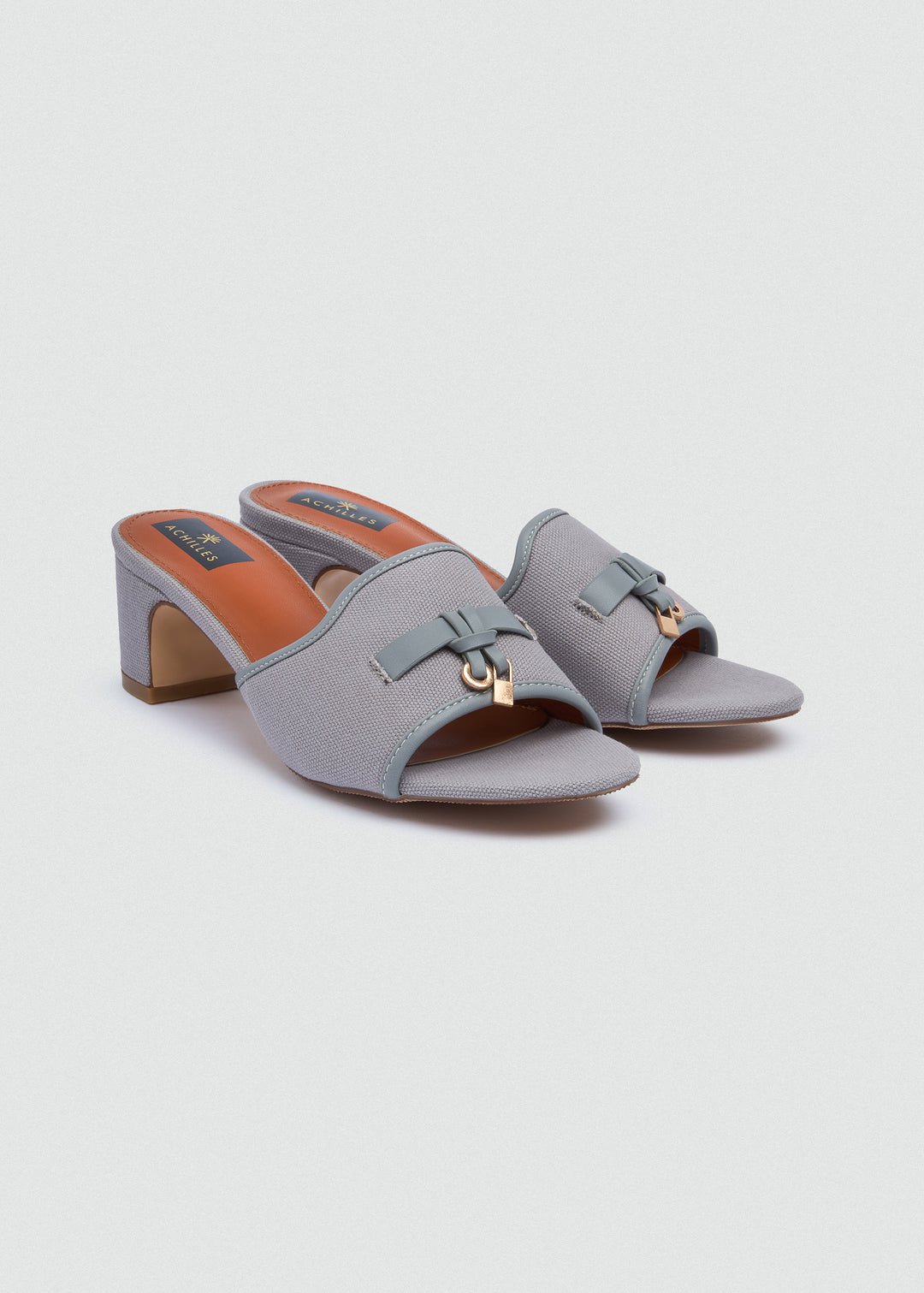 One-Band Block Heel Sandals - Brushed Denim - Grey