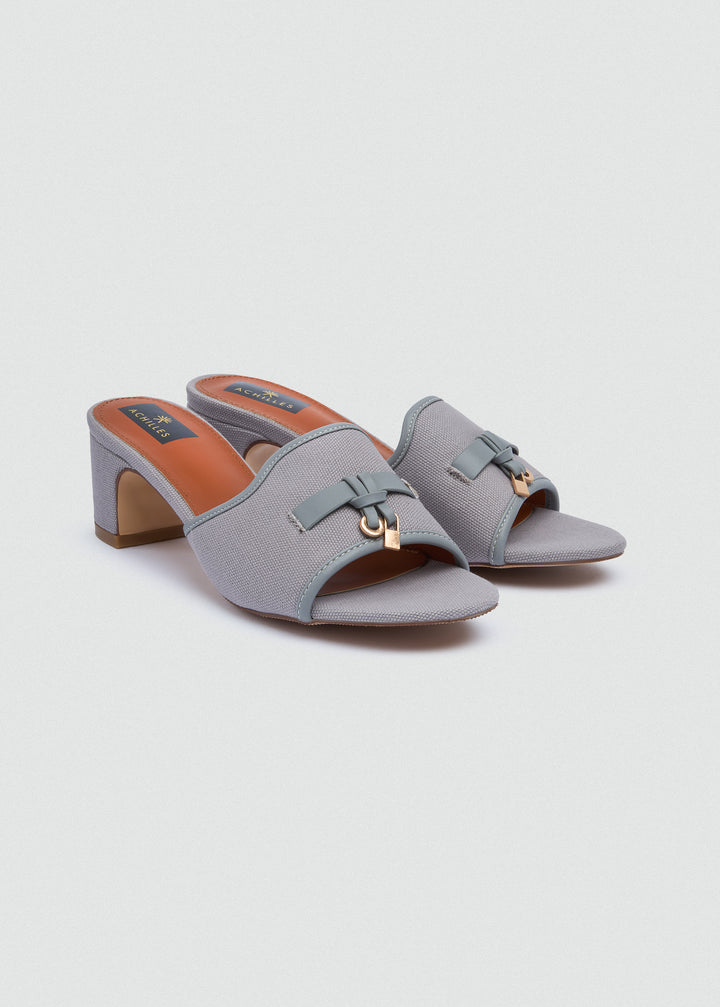 One-Band Block Heel Sandals - Brushed Denim - Grey