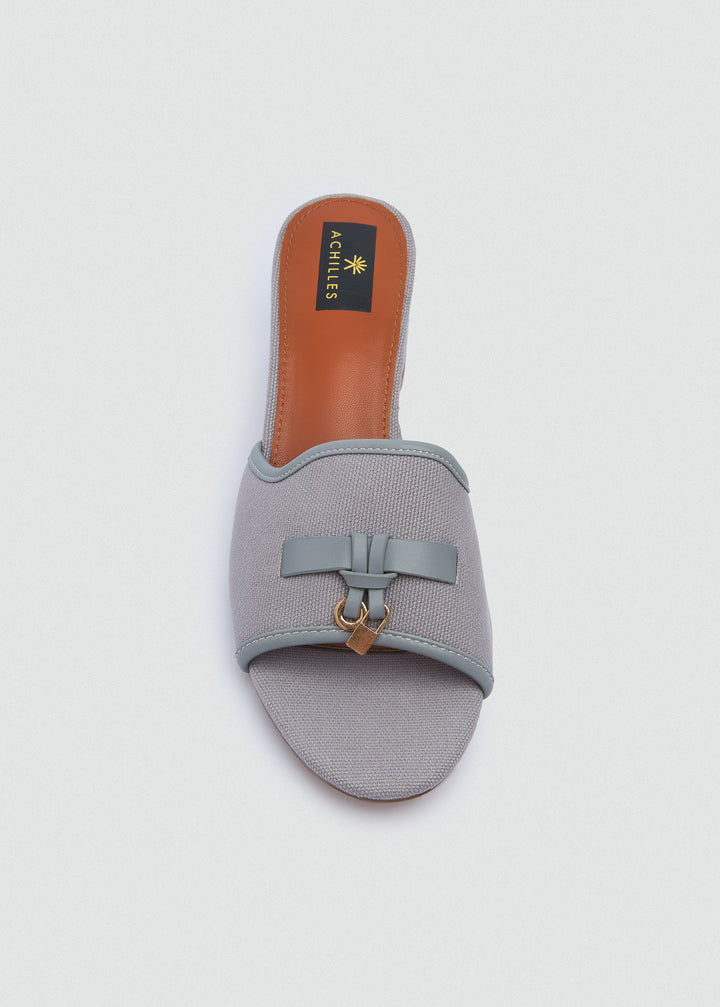 One-Band Block Heel Sandals - Brushed Denim - Grey