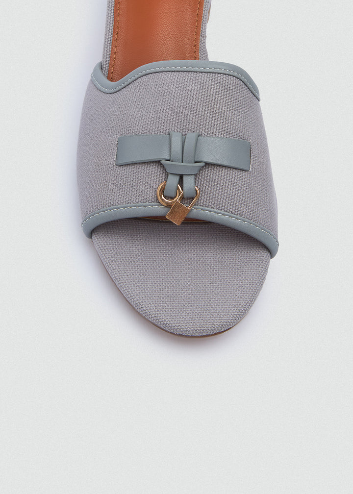 One-Band Block Heel Sandals - Brushed Denim - Grey