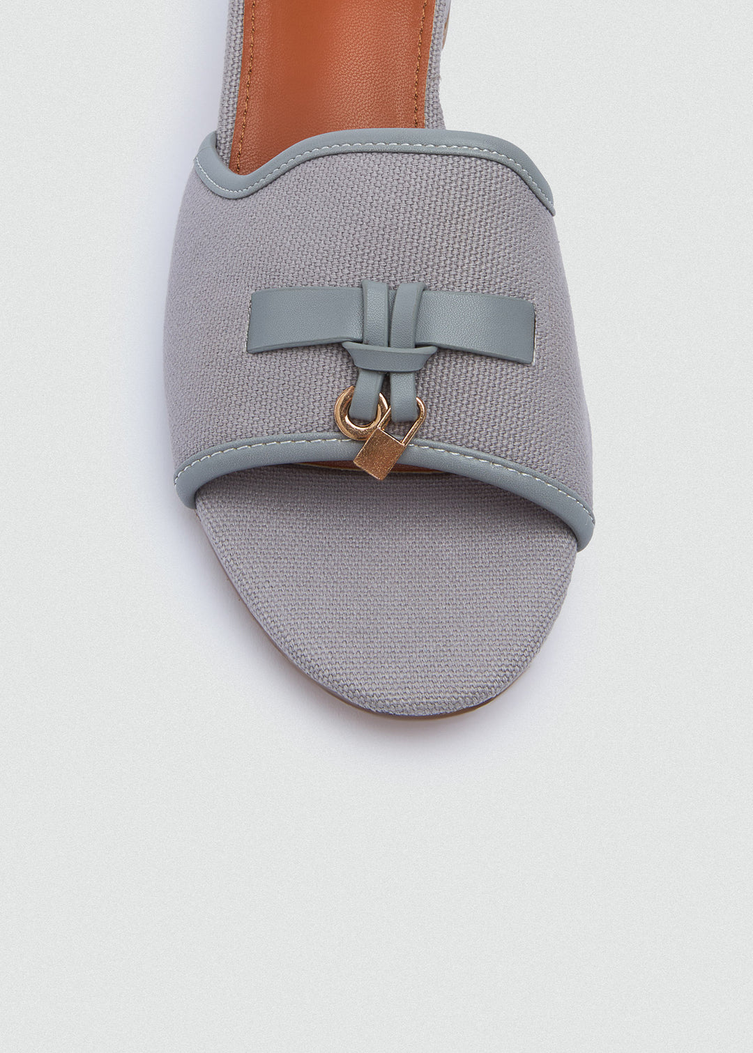 One-Band Block Heel Sandals - Brushed Denim - Grey