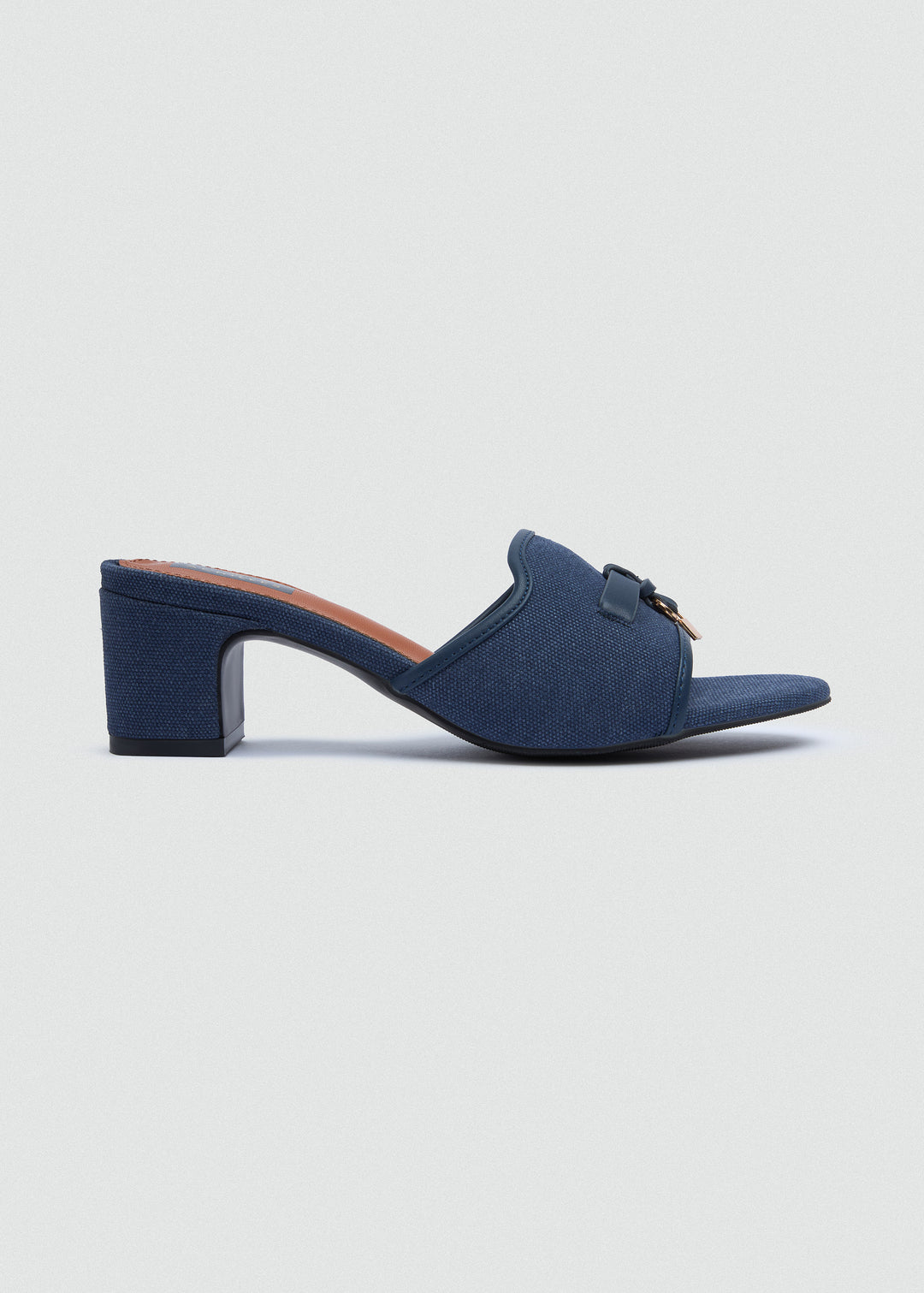 One-Band Block Heel Sandals - Brushed Denim - Navy Blue