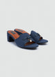 One-Band Block Heel Sandals - Brushed Denim - Navy Blue