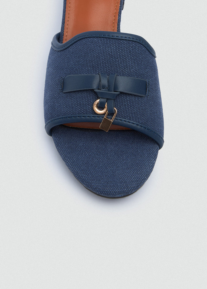 One-Band Block Heel Sandals - Brushed Denim - Navy Blue