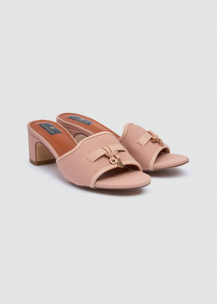 One-Band Block Heel Sandals - Brushed Denim - Rose Pink