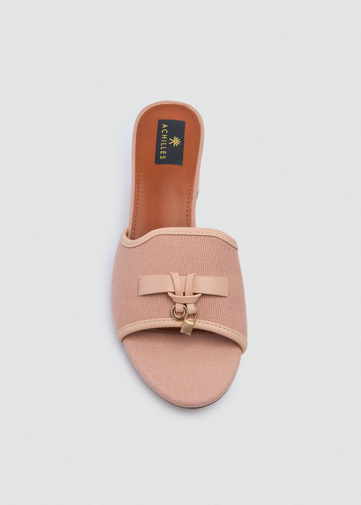 One-Band Block Heel Sandals - Brushed Denim - Rose Pink