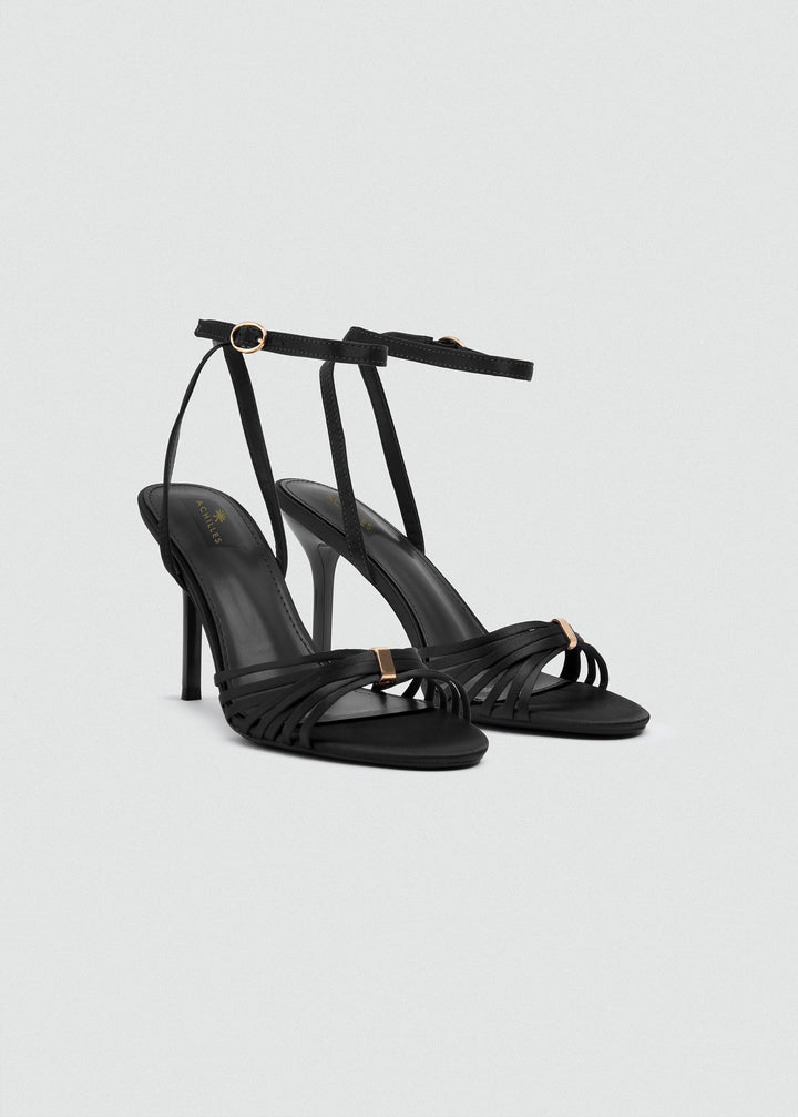 Strappy Evening Sandals - Satin - Black
