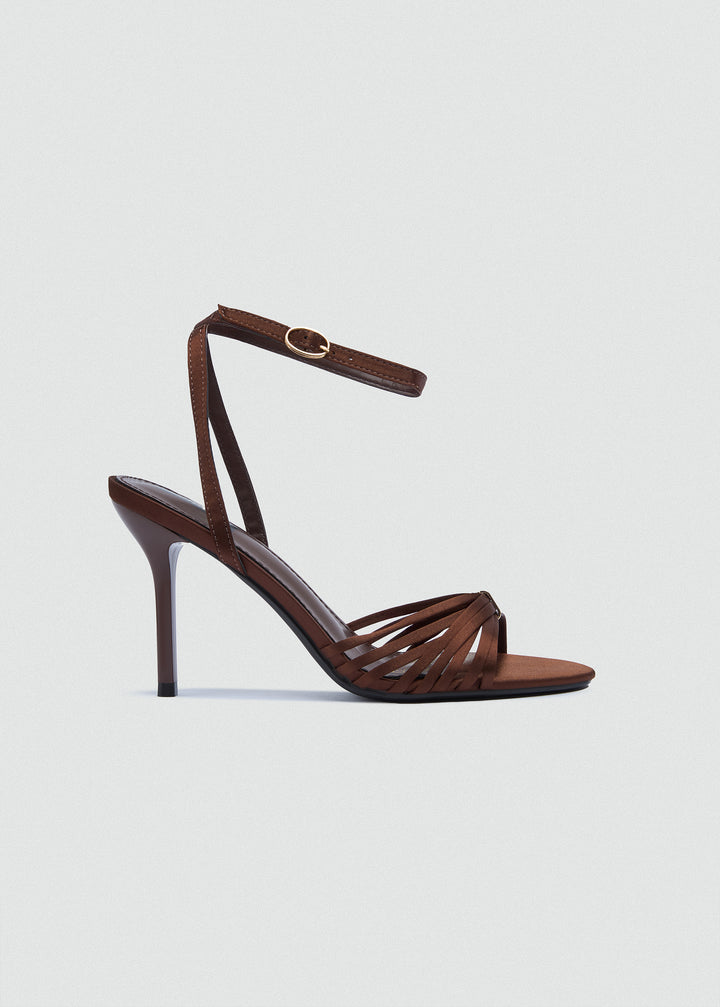 Strappy Evening Sandals - Satin - Brown