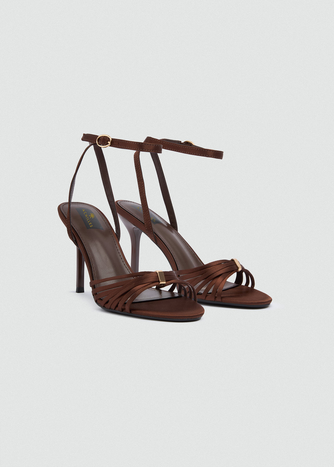 Strappy Evening Sandals - Satin - Brown