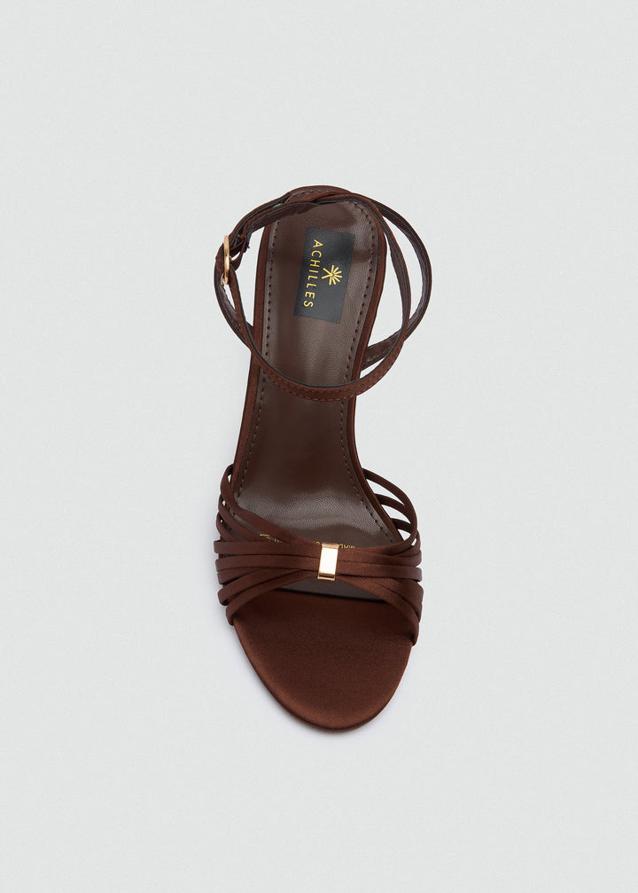 Strappy Evening Sandals - Satin - Brown