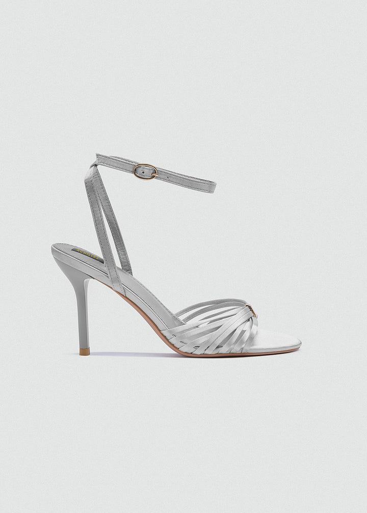 Strappy Evening Sandals - Satin - Silver
