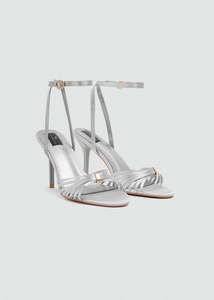 Strappy Evening Sandals - Satin - Silver