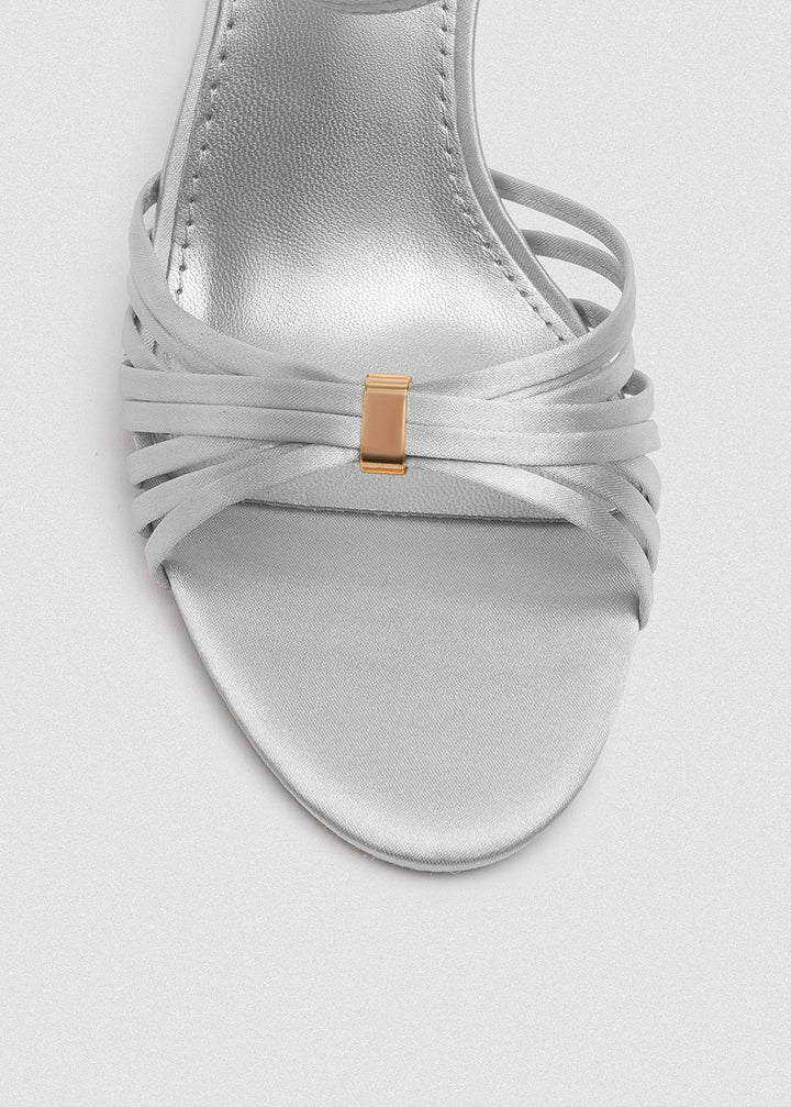 Strappy Evening Sandals - Satin - Silver