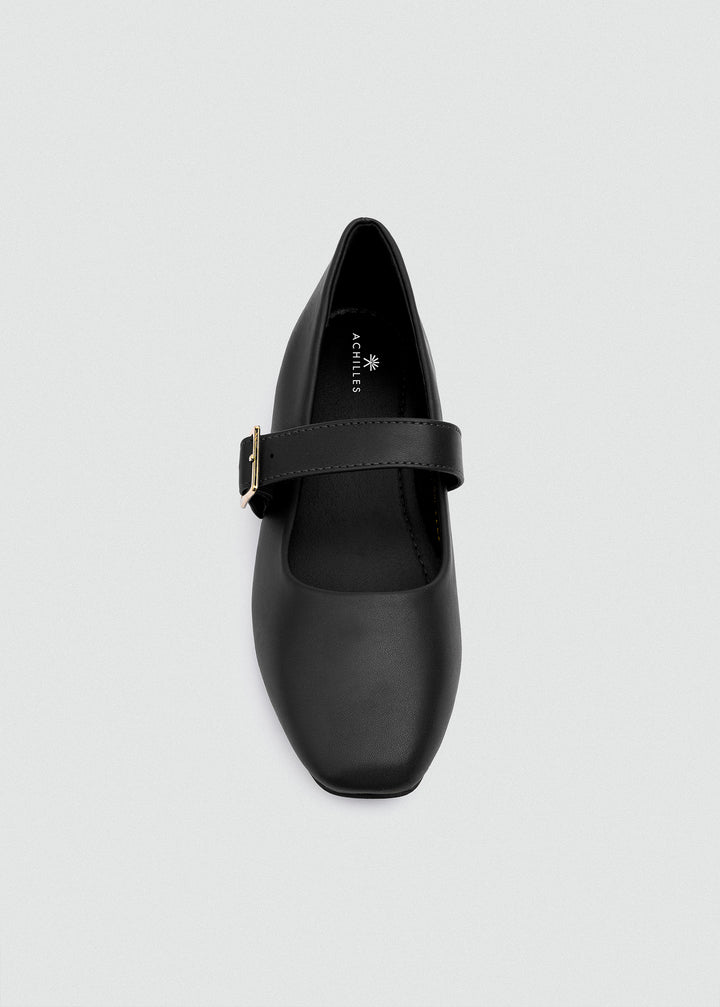 Buckle Strap Mary Jane Flats - Matte Faux Leather - Black