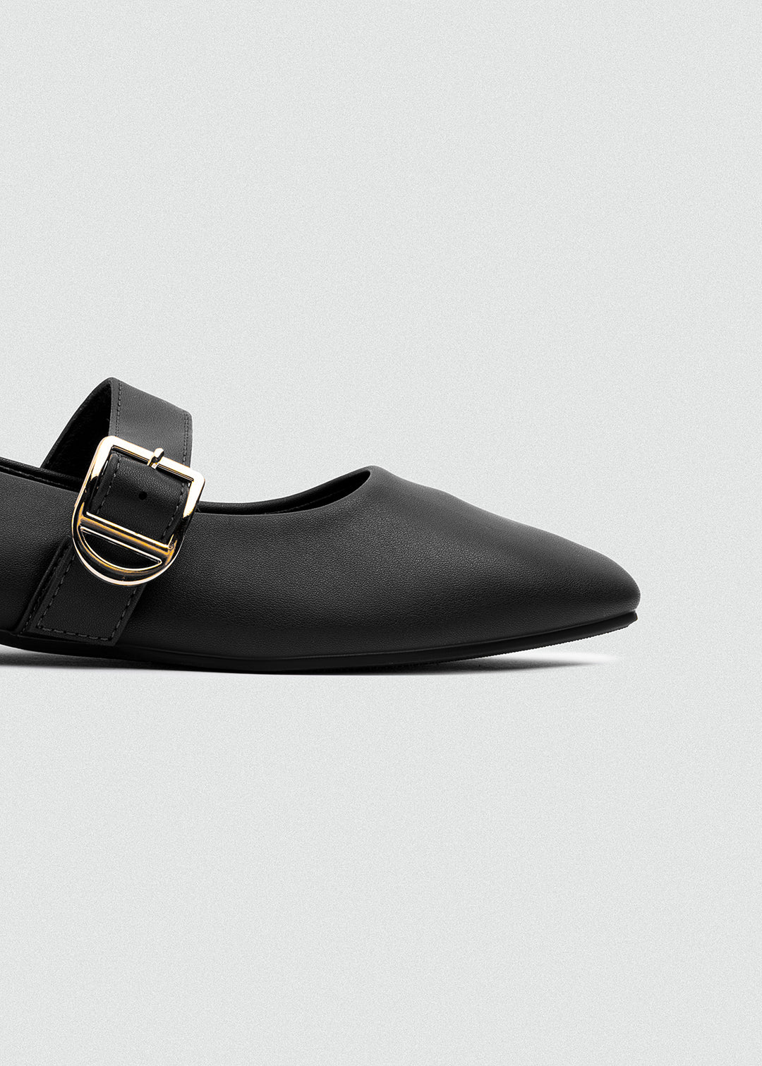 Buckle Strap Mary Jane Flats - Matte Faux Leather - Black