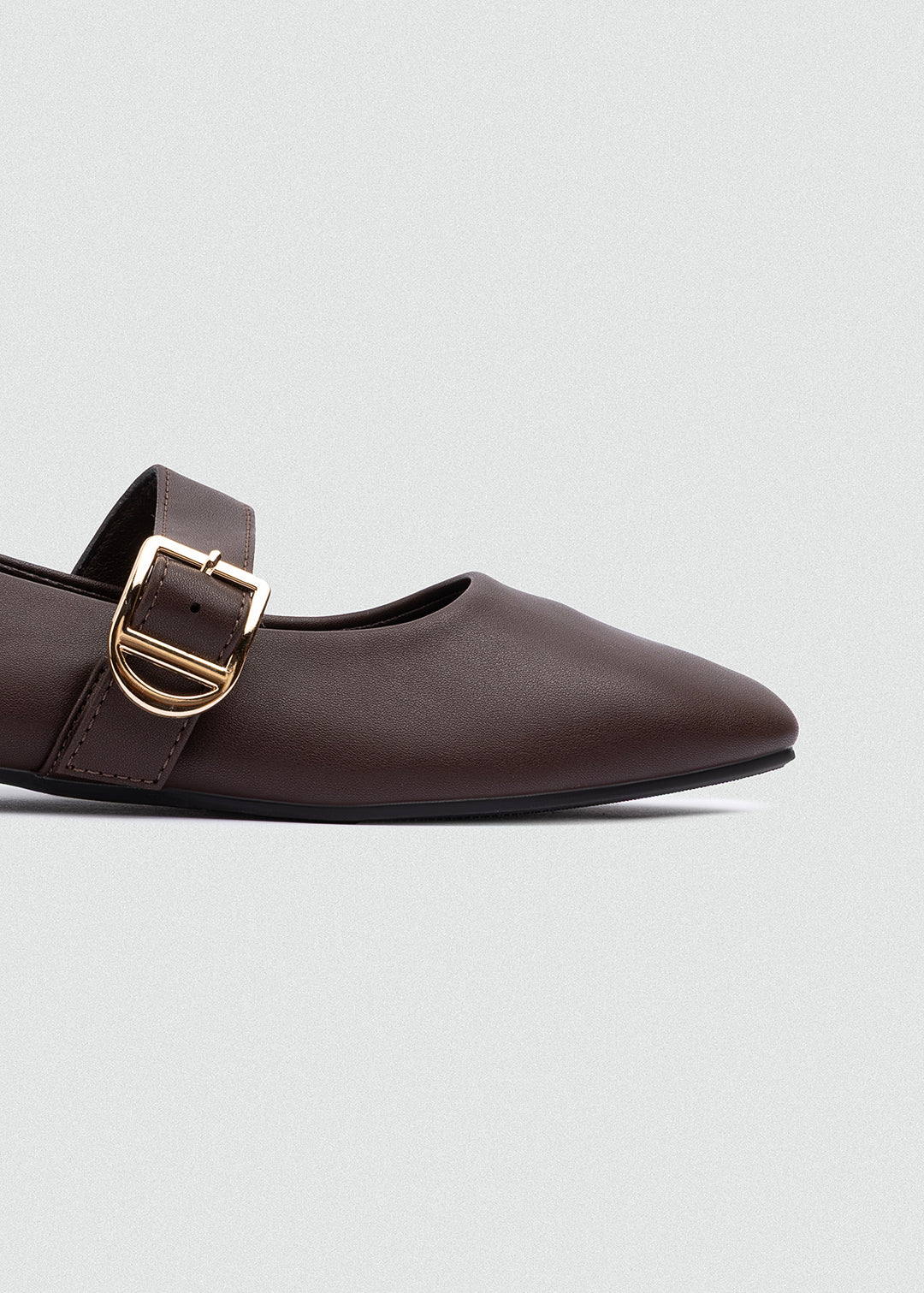 Buckle Strap Mary Jane Flats - Faux Leather - Brown