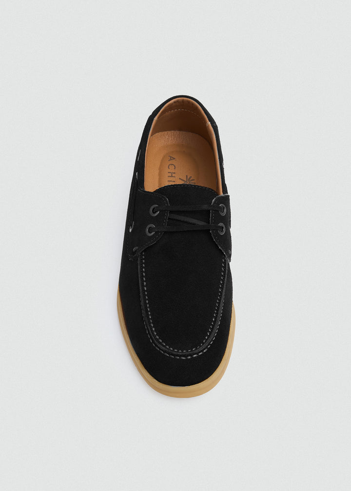 Casual Boat Shoes - Suede Black - top view
