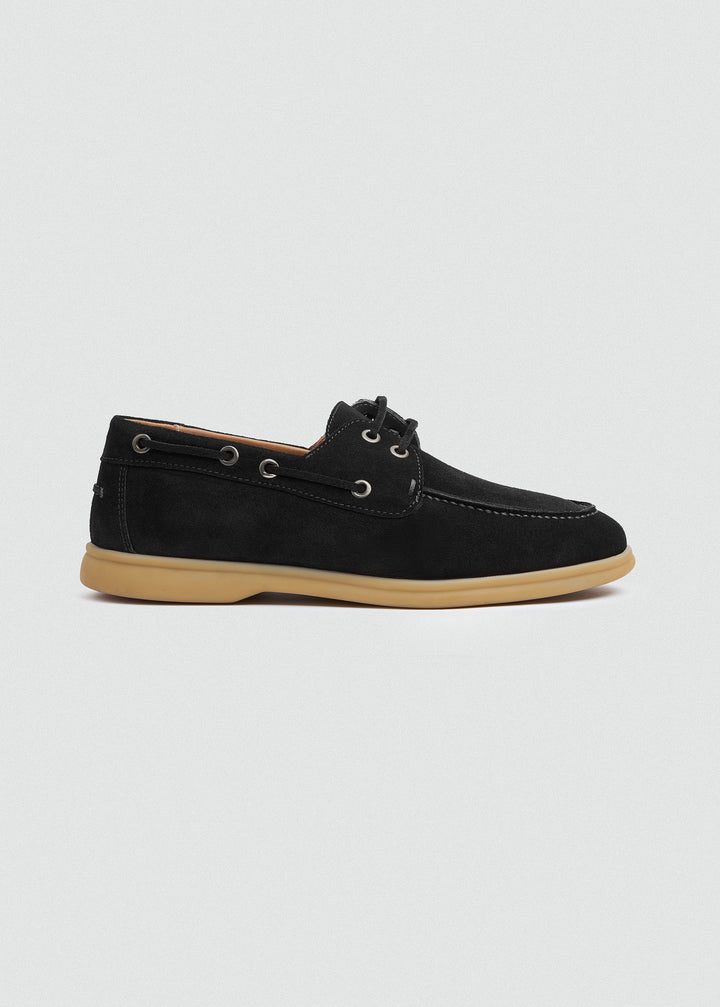 Casual Boat Shoes - Suede Black - side profile
