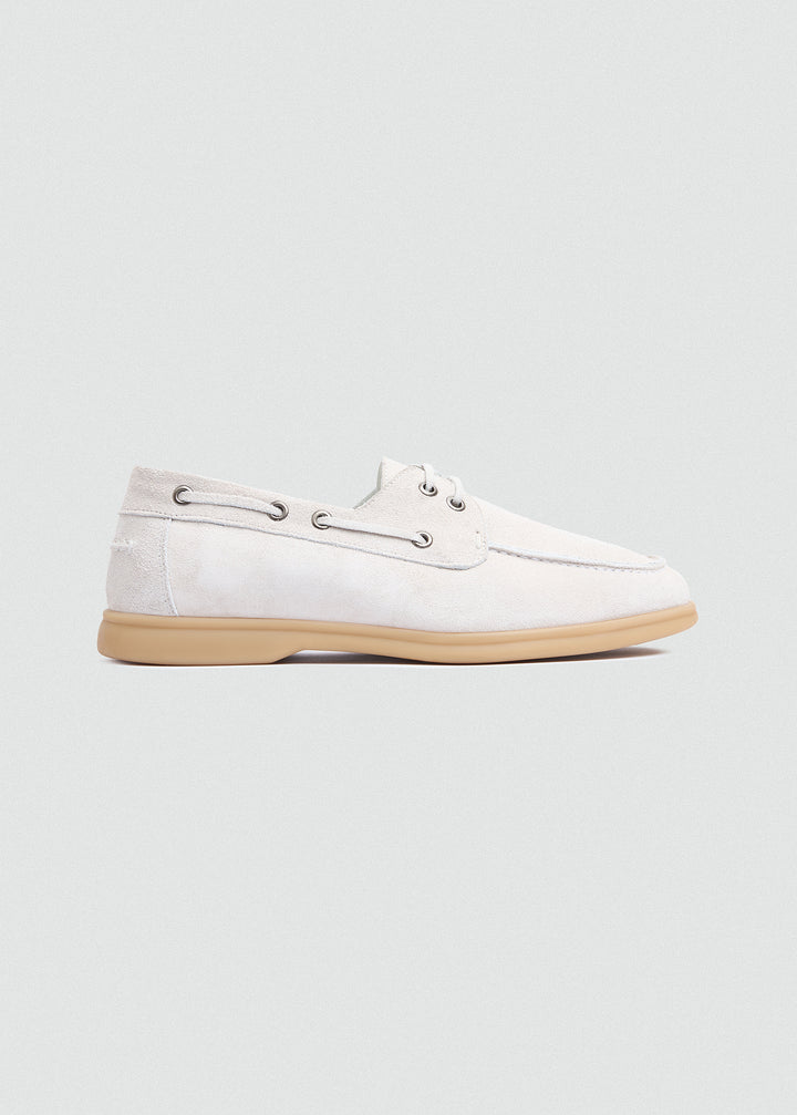 Casual Boat Shoes - Suede White - side profile