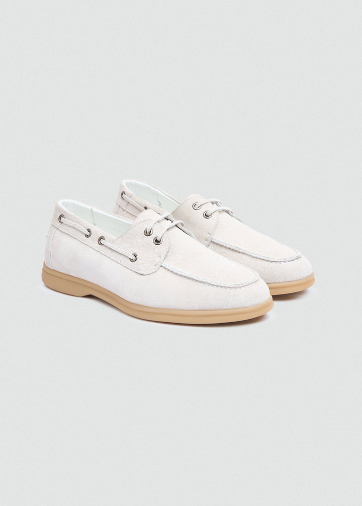 Casual Boat Shoes - Suede White - pair