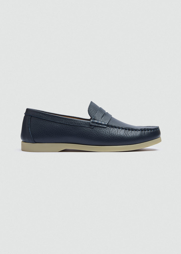 Slip-On Classic Boat Shoes - Textured Navy Blue - side profile