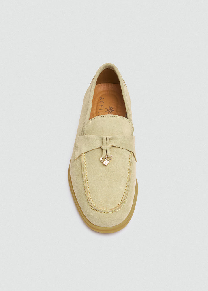 Soft Loafers with Charm Detail - Suede Beige - top view