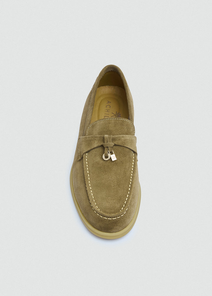 Soft Loafers with Charm Detail - Suede Café - top view