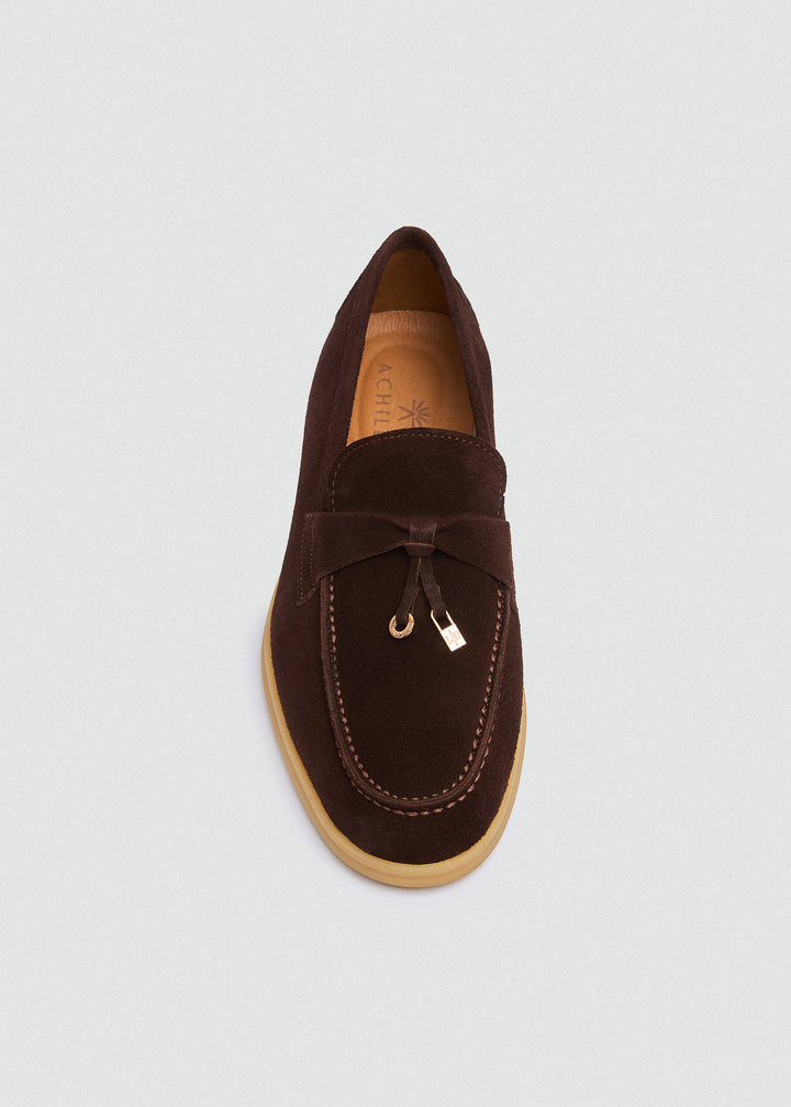 Soft Loafers with Charm Detail - Suede Brown - top view