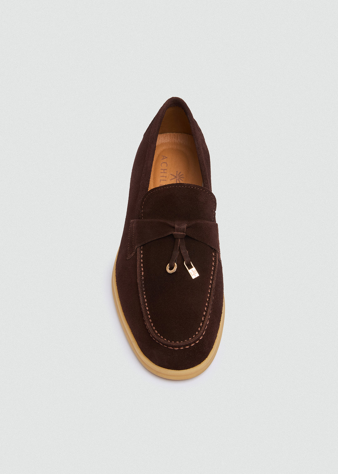 Soft Loafers with Charm Detail - Suede Brown - top view