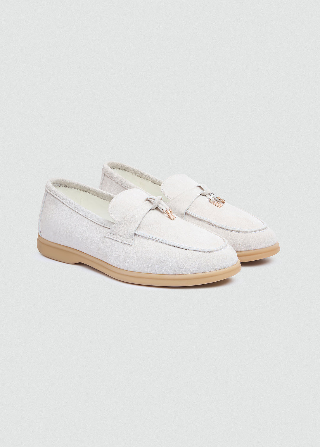 Soft Loafers with Charm Detail - Suede White - pair