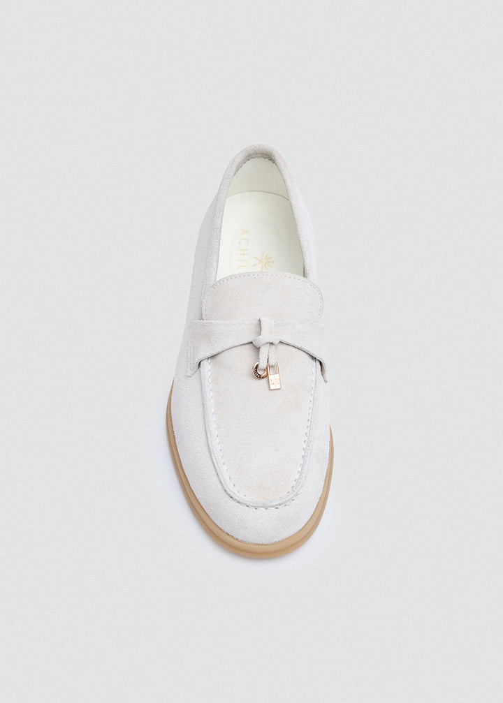 Soft Loafers with Charm Detail - Suede White - top view