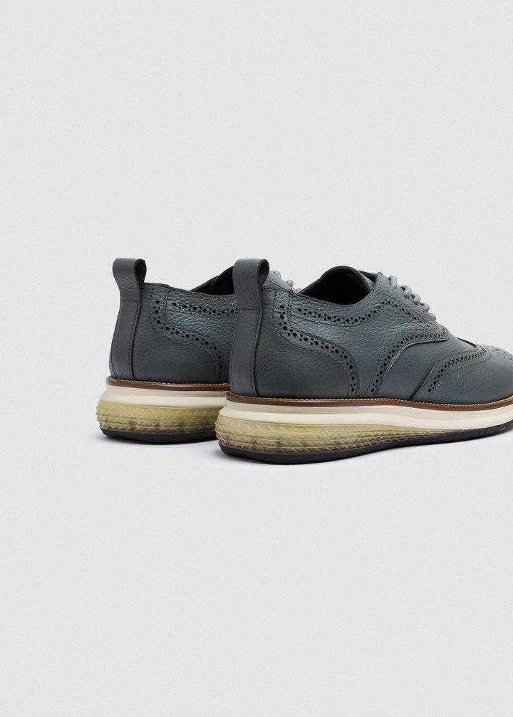 Wingtip Brogue Lace-Up - Textured Grey - back