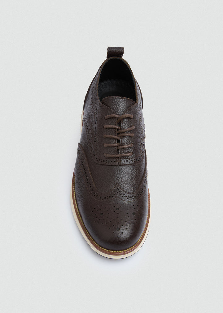 Wingtip Brogue Lace-Up - Textured Brown - top view