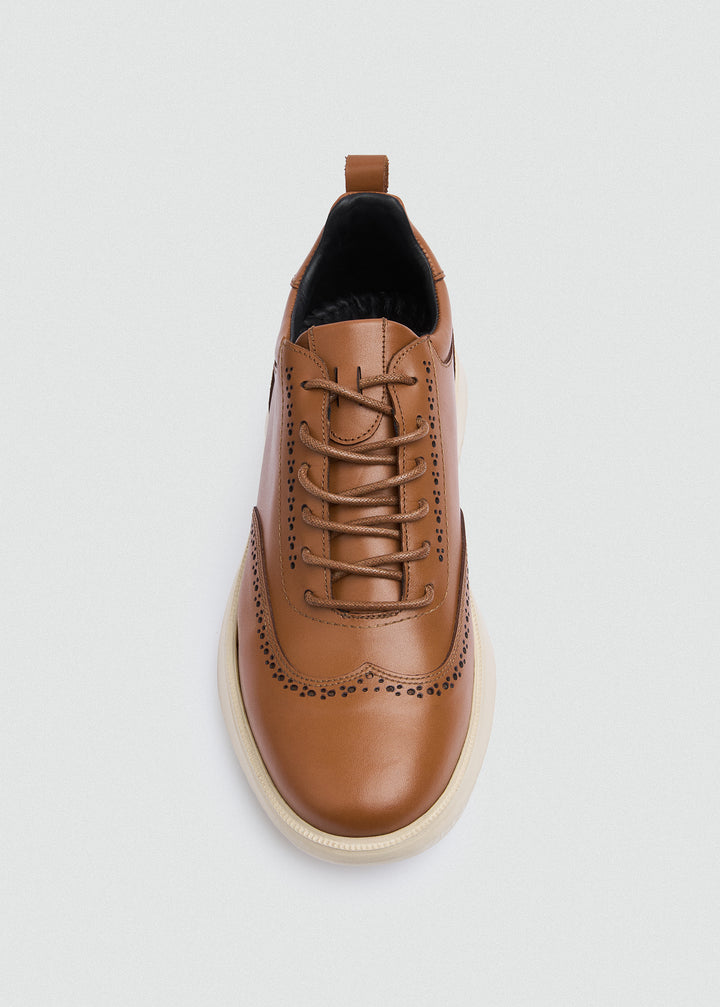 Wingtip Brogue Sneaker - Camel - top view