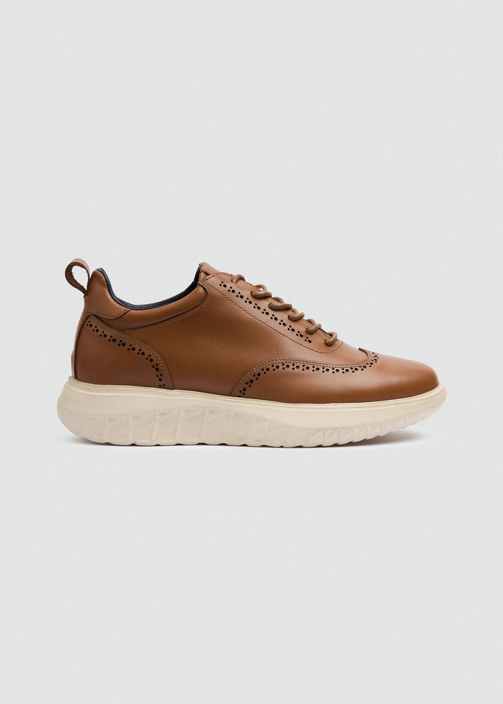 Wingtip Brogue Sneaker - Camel - side profile