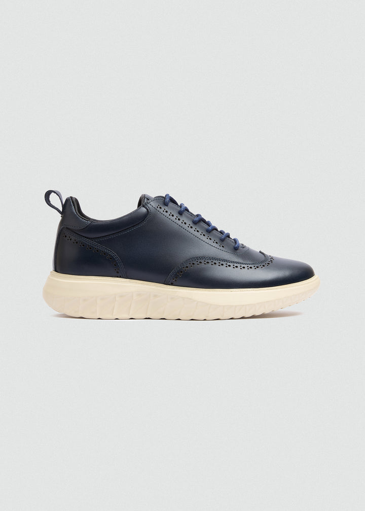 Wingtip Brogue Sneaker - Navy Blue - side profile
