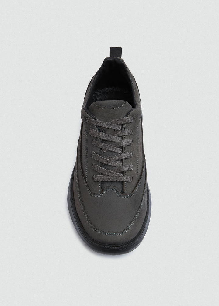 Chunky Sole Casual Sneaker - Textured Grey - top view